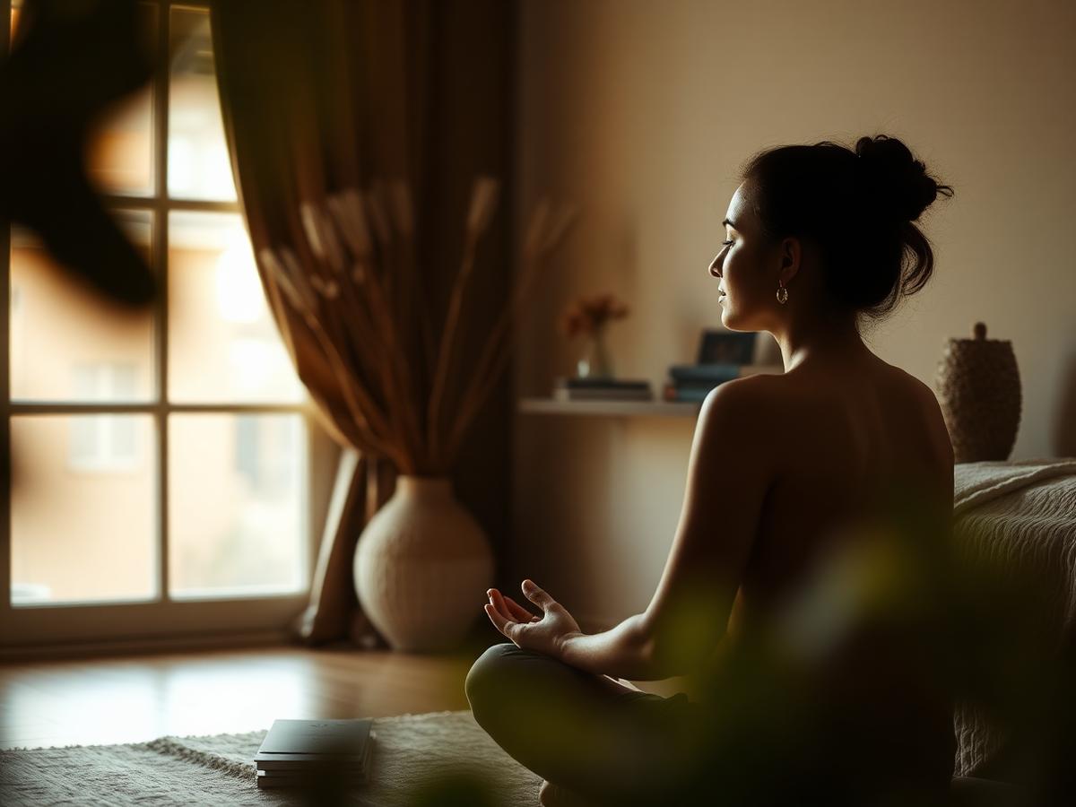 A person sitting calmly at home during a remote Pranic Healing session